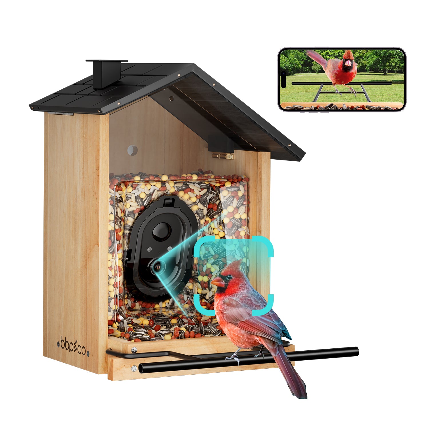 bbpEco Wood Bird Feeder with Camera