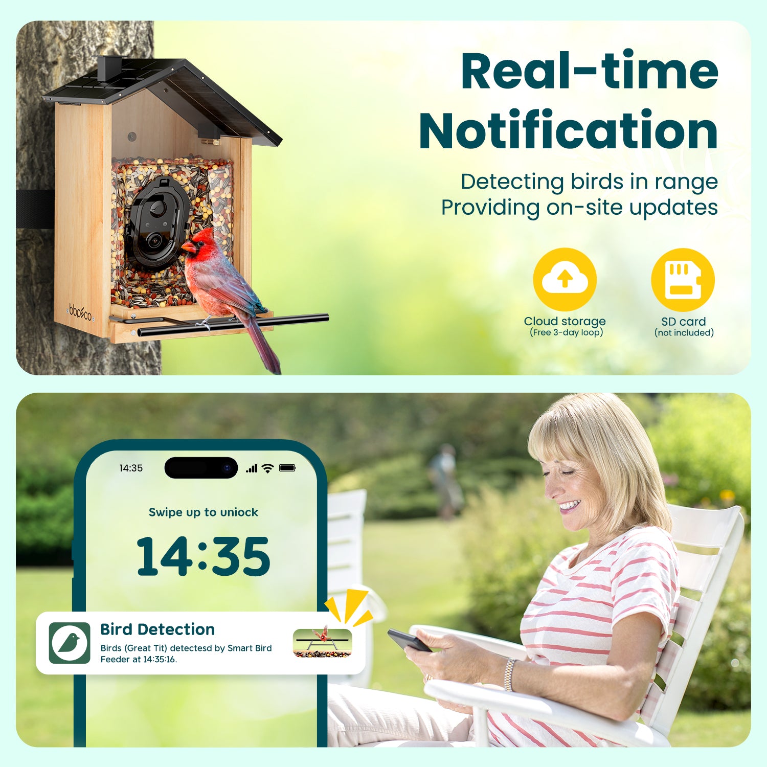 bbpEco Wood Bird Feeder with Camera