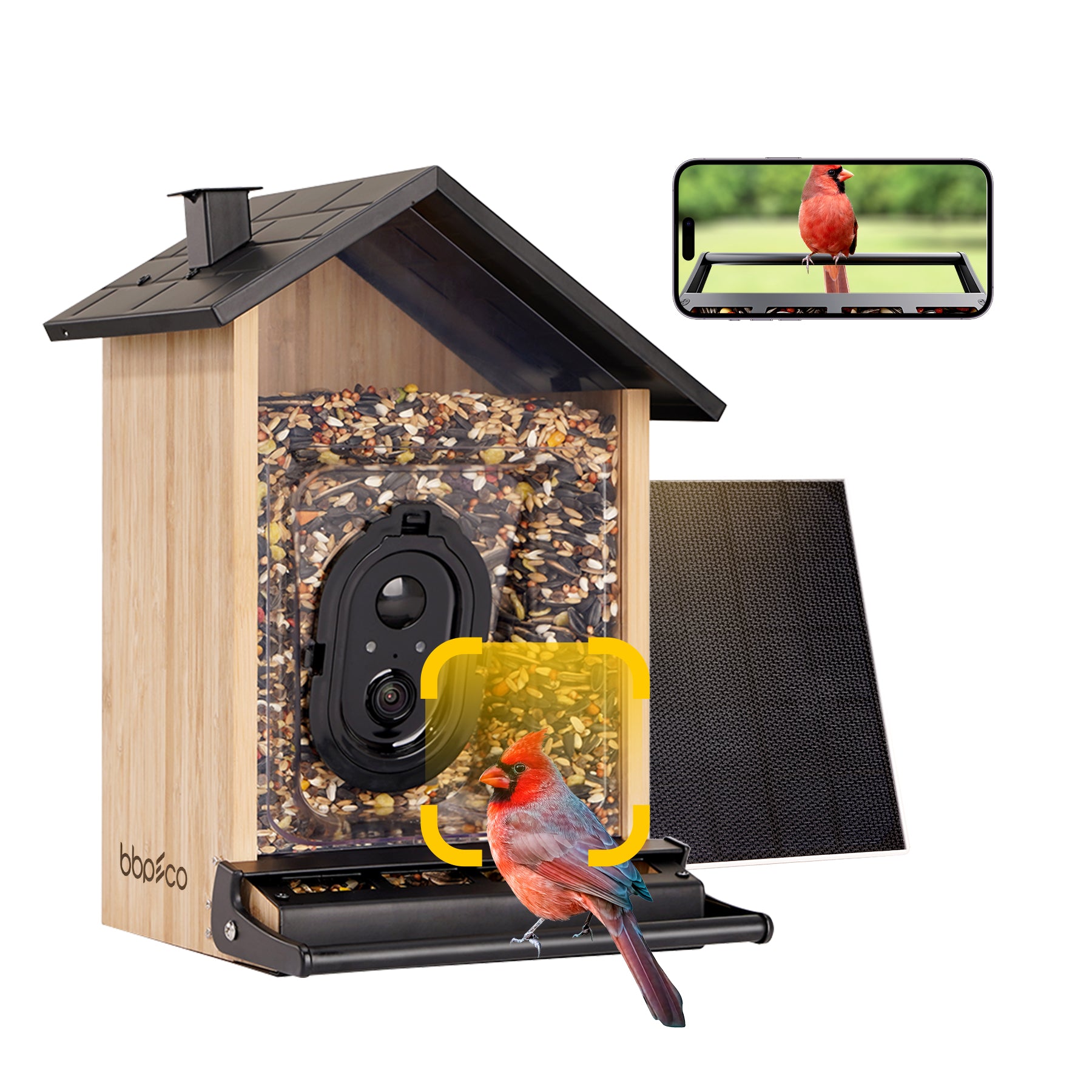 bbpEco Squirrel-Proof Wooden Bird Feeder with Camera