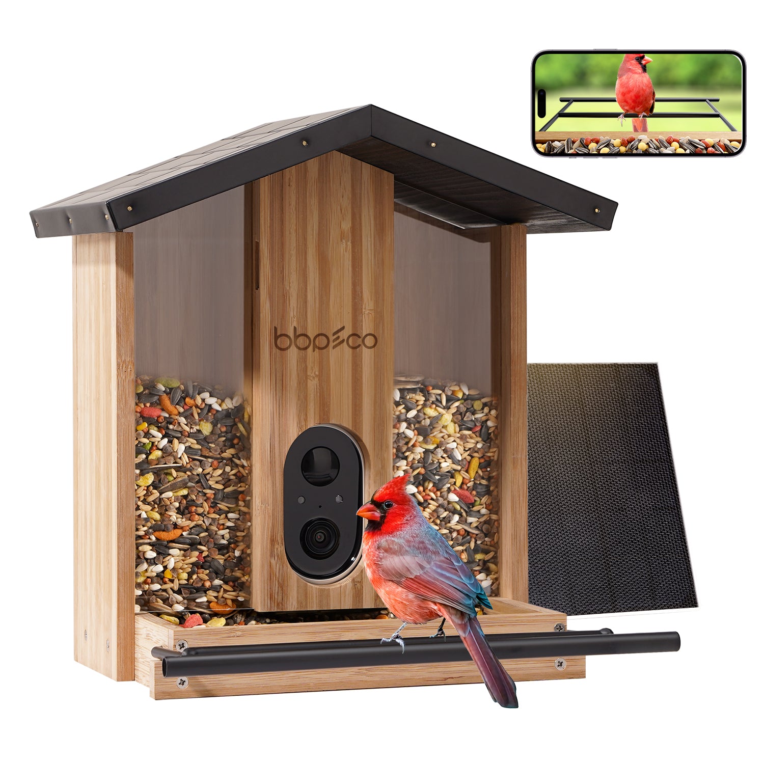 bbpEco Bamboo Tray Bird Feeder with Camera