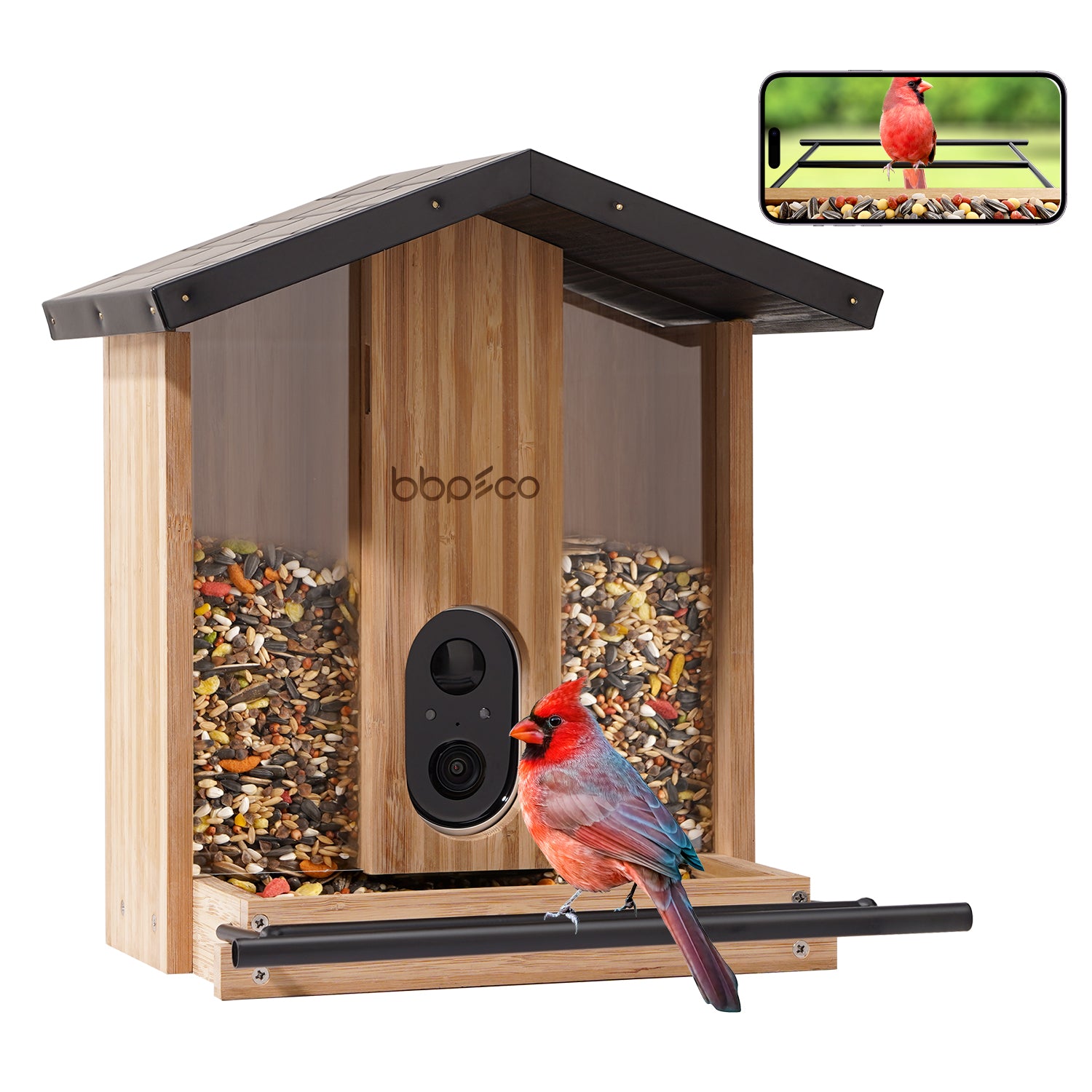 bbpEco Bamboo Tray Bird Feeder with Camera